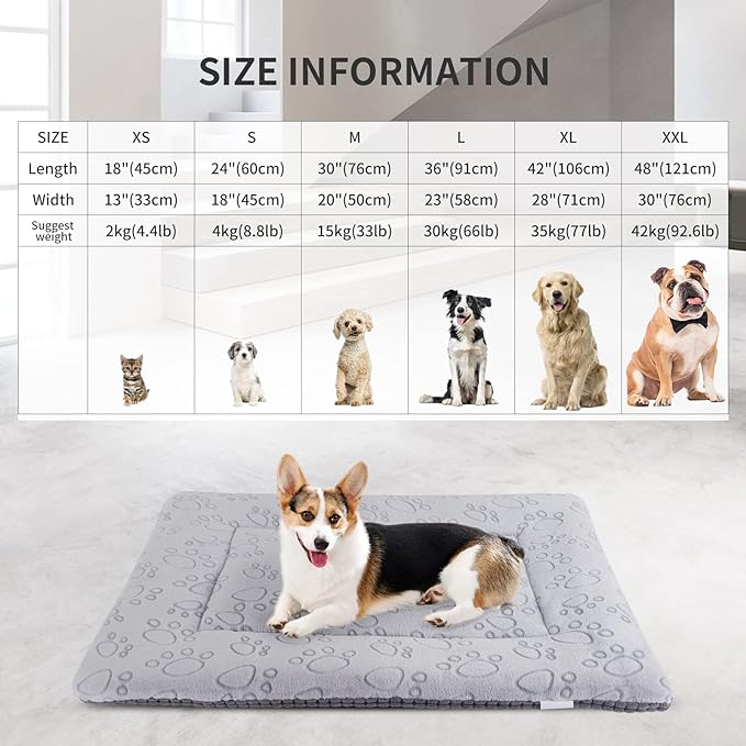 IEUUMLER Dog Bed, Reversible Washable Mat, Soft Premium Plush Dog Crate Pad, Pet Sleeping Mattress for Small/Medium/Large Dogs and Cats FC014 (Gray,24"*18")