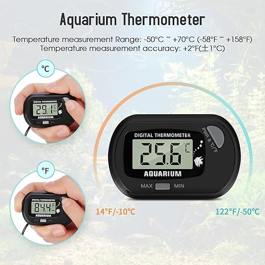 LCD Digital Aquarium Thermometer, Fish Tank Thermometer with Water-Resistant Sensor Probe and Suction Cup for Reptile, Turtle Incubators, Terrarium Water Thermometer (4)