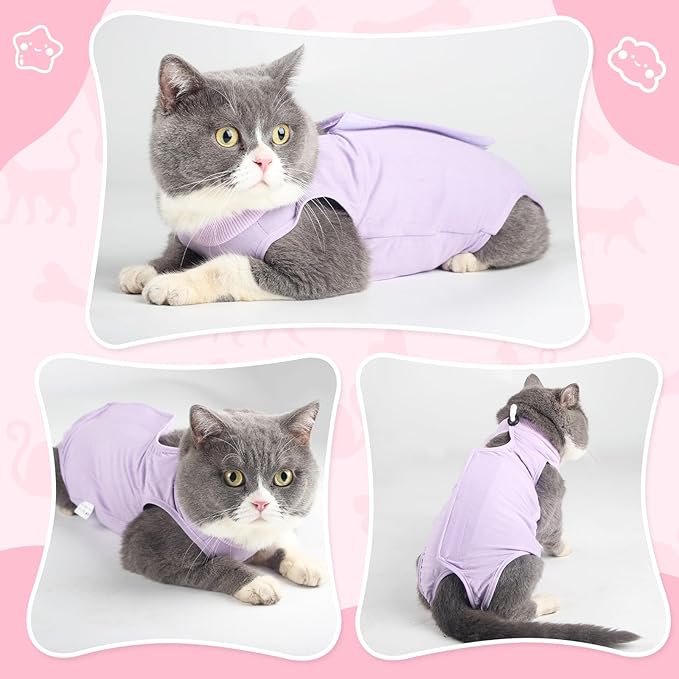 Cat Recovery Suit for Abdominal Wounds or Skin Diseases, Cat Onesie for Cats After Surgery Female Kitten Recovery Suit, Breathable E-Collar Alternative for Cats After Spay Anti Licking Wounds