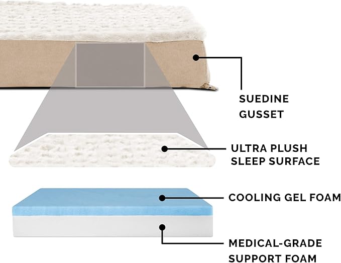 Furhaven Cooling Gel Dog Bed for Medium/Small Dogs w/ Removable Washable Cover, For Dogs Up to 35 lbs - Ultra Plush Faux Fur & Suede Mattress - Cream, Medium