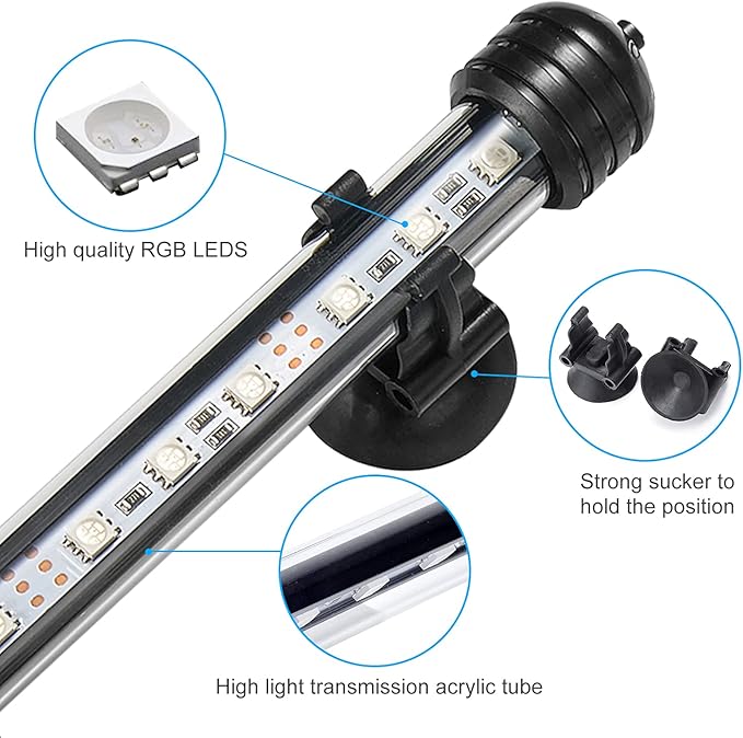 GreenSun Fish Tank Aquarium Light: Submersible Led Lamp - 11 Inch Waterproof Strip Spotlight with APP Control