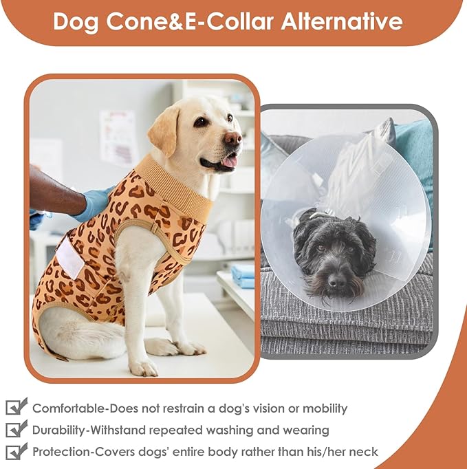 AOFITEE Dog Recovery Suit, Dog Surgical Recovery Suit for Female Dogs Male Dogs, Cozy Dog Onesie for Surgery, Cone E-Collar Alternative, Anti Licking Dog Surgical Shirt with Pee Hole, Brown S