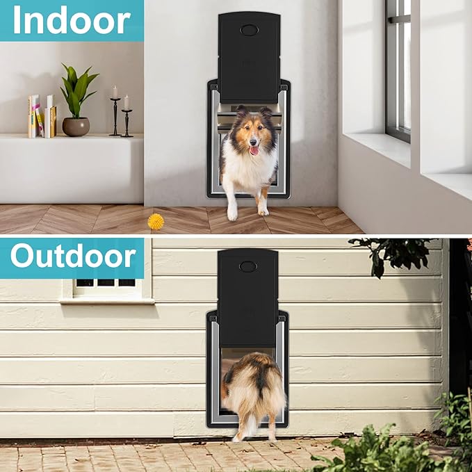 Extra Large Dog Door for Wall, Metal Frame and Telescopic Tunnel Pet Door, Double-Sided Wind Deflector and Magnetic Flaps, Easy to Install, Black (Pets Up to 220 Lb) X-Large