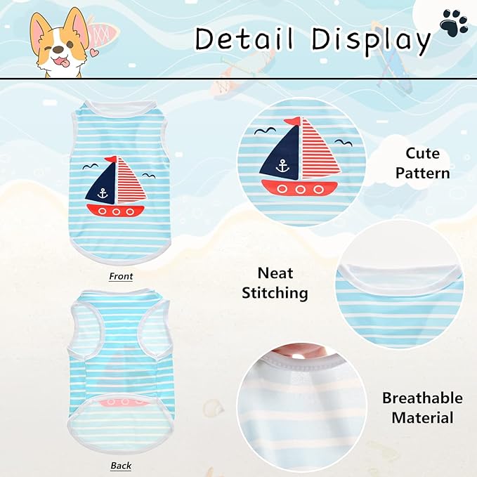 4Pcs Dog Cat Shirts Dog Polka Dot Vest Dog Stripe Sleeveless T-Shirt Pet Soft Vest Breathable Clothes for Small Medium Dog Puppy Kitten Cat S