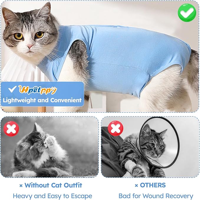 Cat Recovery Suit, Kitten Surgical Bodysuit for Abdominal Wound Anti Licking After Surgery, Pet Surgical Recovery Snugly Suit Cat Spay Recovery Suit Female for Small Male Female Cats Blue L