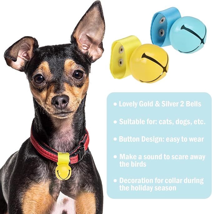 SCENEREAL Large Dog Collar Bell, 2 Pack Dog Bell for Collar, Noise Maker Extra Loud Anti-Theft Bell for Training, Hiking, Walking, Hunting, Pet Tracker, Save Birds & Wildlife