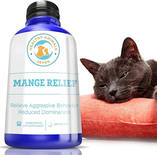 Mange Relief for Cats - Treatment for Itchiness, Scabs, & Hair Loss Caused by Mites - All-Natural, Homeopathic, Non-GMO, Organic - Gluten, Preservative & Chemical Free - 300 ct