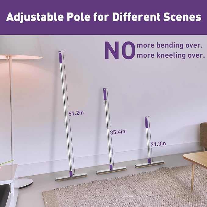 Large Pet Hair Removal Broom,DELOMO Dual Pet Hair Rake- 52" Handle & Extendable Design,Adjustable Long Handle Sticky Mop for Low Pile Rugs Stairs, Carpet Brush Scraper Dog Cat Hair Remover Broom