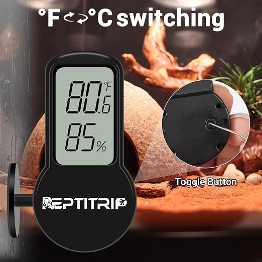 Reptile Thermometer, Hygrometer for Reptile Tank, Hygrometer Thermometer with Digital LCD Display, Support for Fahrenheit and Celsius, with Two Batteries