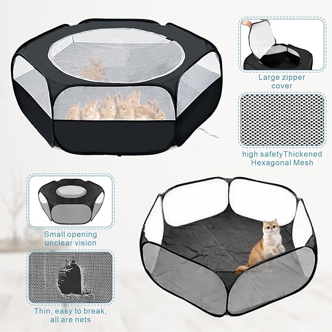 XIRGS Small Animal Playpen, Waterproof Small Pet Cage Tent Portable Outdoor Exercise Yard Fence with Top Cover Anti Escape Yard Fence for Kitten/Cat/Rabbits/Bunny/Hamster/Guinea Pig/Chinchillas