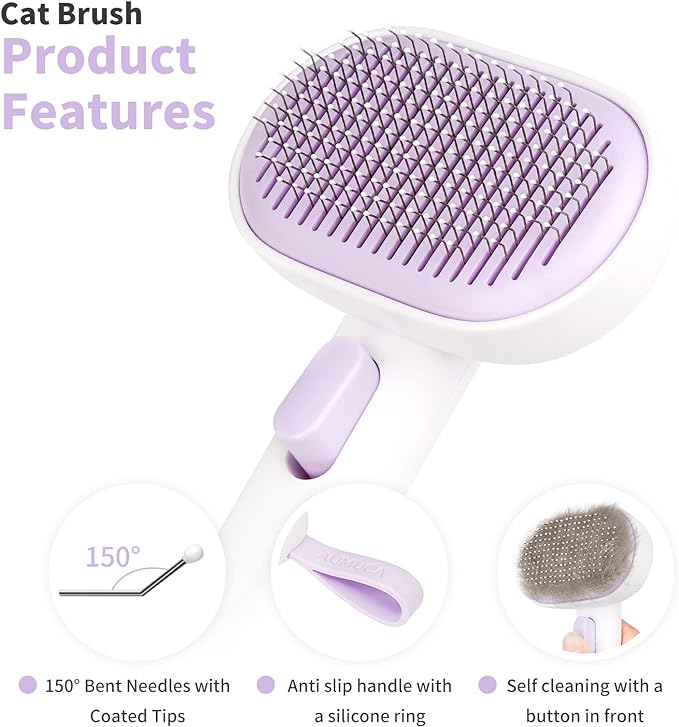 aumuca Cat Brush Dog Brush for Shedding, Cat Brushes for Indoor Cats, Cat Brush for Long or Short Haired Cats, Dog Hair Cat Grooming Brush Cat Comb for Kitten Rabbit Massage Removes Loose Fur, Purple