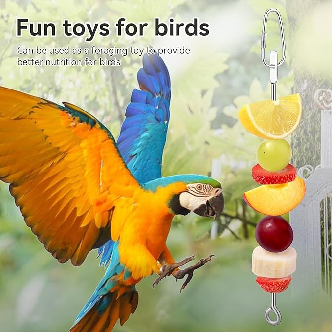 Bird Cage Food Holder Fruit Hanger 3Pcs, Parrot Fruit Vegetable Skewer Fruit Hanger Bird Cage Feeder Foraging Toy for Parakeet Budgie Macaw