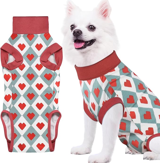 Recovery Suit for Dogs, Dog Recovery Suit Male Female Post Spay, Neuter, Abdominal Surgery Recovery Suit with an Inner Layer Pocket, Prevent Licking Soft Breathable Cotton, Red, S