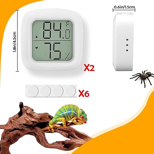 2 PCS Reptile Thermometer and Humidity Gauge for Reptile Tank with On-Off, Reptile Tank Accessories for Jumping Spider, Leopard Gecko, Hermit Crab, Gecko, Ball Python, Lizard