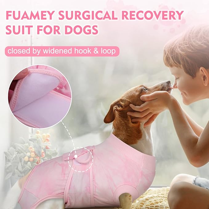 FUAMEY Recovery Suit for Dogs After Surgery,Soft Breathable Dog Bodysuit E-Collar & Cone Alternative Surgical Suit,Male Female Dog Neuter Spay Suits Anti Licking Wounds Onesie Pink Tie Dye XS