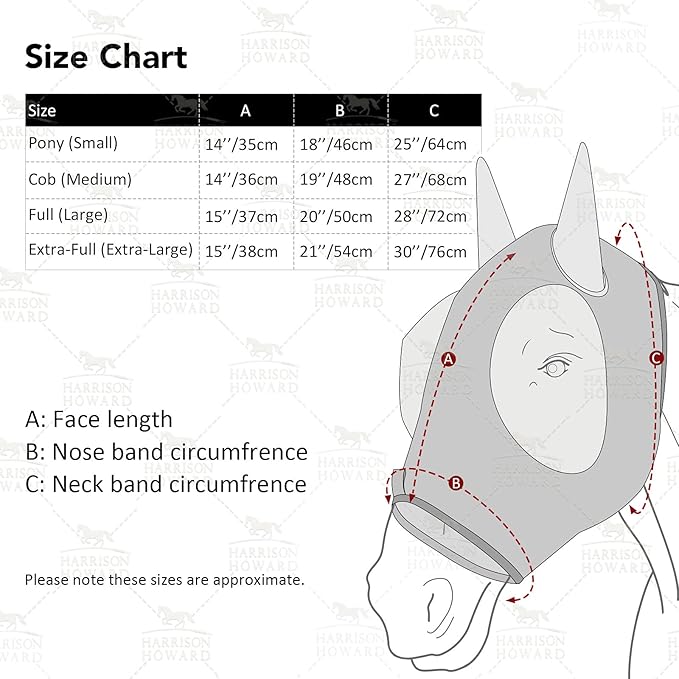 Harrison Howard Super Comfort Stretchy Fly Mask Large Eye Space with UV Protection Soft on Skin with Breathability Cool Mint L Full Size