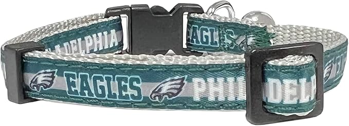 NFL CAT Collar Philadelphia Eagles Satin Cat Collar Football Team Collar for Dogs & Cats. A Shiny & Colorful Cat Collar with Ringing Bell Pendant