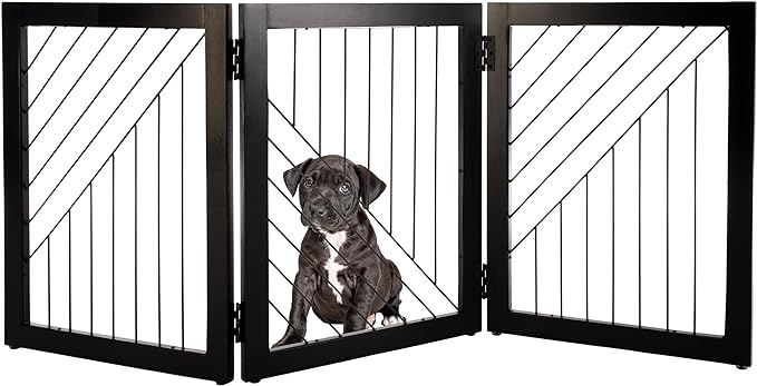 Pet Gate - 3-Panel Indoor Folding Dog Gate for Stairs or Doorways - 54x24-Inch Freestanding Pet Fence for Cats and Dogs by PETMAKER (Black)