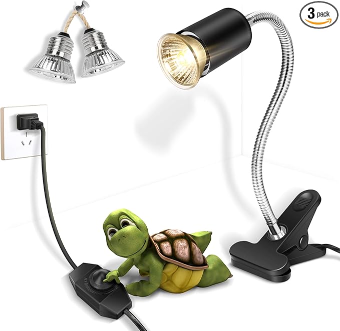 Reptile Heat Lamp,Heating Lamp with Clamp, Adjustable Habitat Basking Heat Lamp,UVA/UVB Light Lamp 360° Rotatable Clip and Dimmable Switch for Aquarium(Bulb Included) (E27,110V)