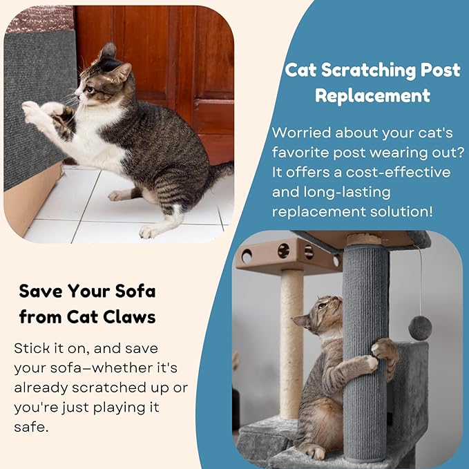 Cat Scratch Mat (6-Pack 2 per color, 3 colors), 23.6’’ x 11.8’’ Versatile Self-Adhesive Replacement Easy Use for Cat Trees, Cat Wall Furniture, Scratching Posts, and Couch Protection