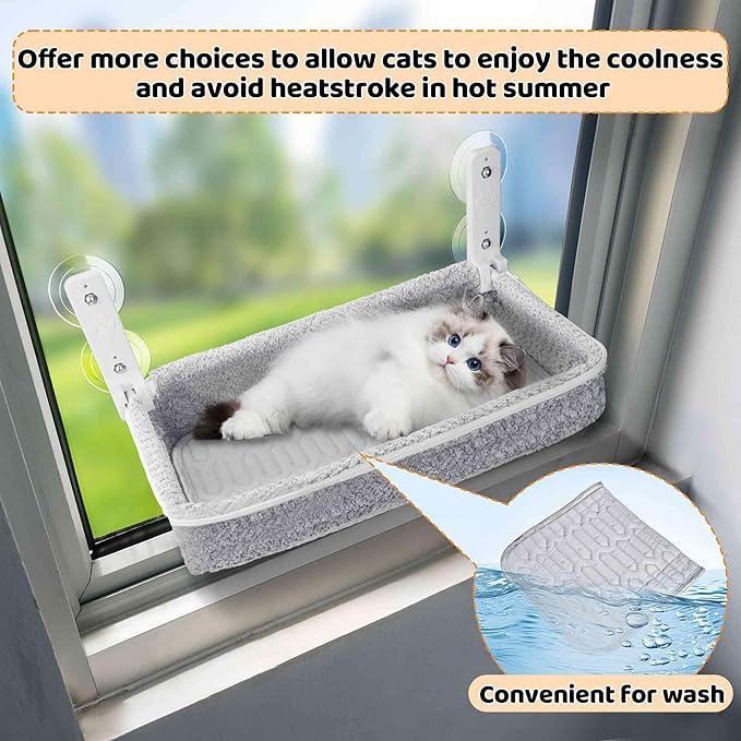 Cat Window Perch & Hammock - Exquisite Sofa Fabric, Safe & Comfortable Design with 4 Strong Suction Cups - Ideal for Large Cats (High Grade Gray, Large)