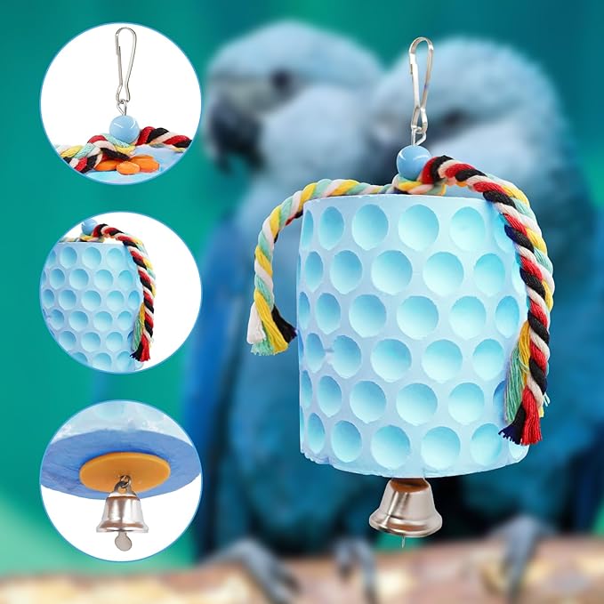 Extra Large Bird Chewing Toy, Parrot Beak Grinding Calcium Stone with Bells, Bird Cage Accessories, Cage Toys for Cockatiel Parakeet Parrot Budgies Rat Hamster Chinchilla Rabbit Bunny African Grey