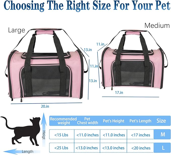 Dog Cat Carrier Pet Carriers for Small Medium Large Cats Dogs Carrier Soft Sided Small Puppy Dog Carrier Portable Foldable Airline Approved Dog Cat Travel Carrier Pink Medium
