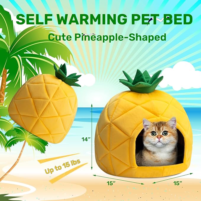 PAPITLULU Pineapple Pet Bed, Warm Cave Nest Sleeping Bed Puppy House for Cats and Small Dogs, Black