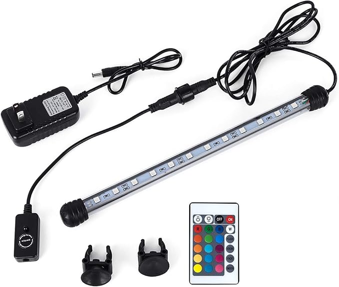 MQ 23 in Submersible LED Aquarium Light, 9W Color Changing Fish Tank Light with Remote Control, IP68 Crystal Glass 30 LEDs Lights Bar, for Fish Tank 30-37 inch