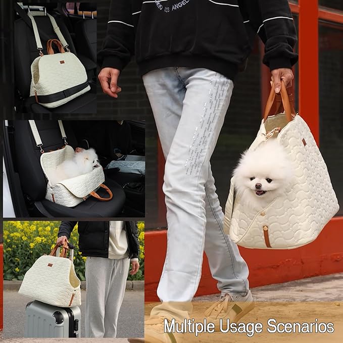 Small Dog Purse Carrier Bag Woman Cream Color,Trained Pets Handbag Totes