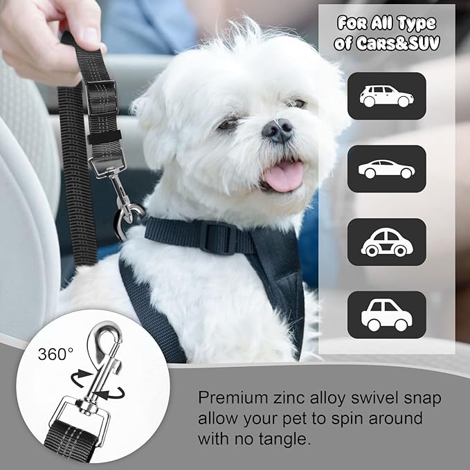 BWOGUE 2 Packs Dog Cat Safety Seat Belt Strap Car Headrest Restraint Adjustable Nylon Fabric Dog Restraints Vehicle Seatbelts Harness