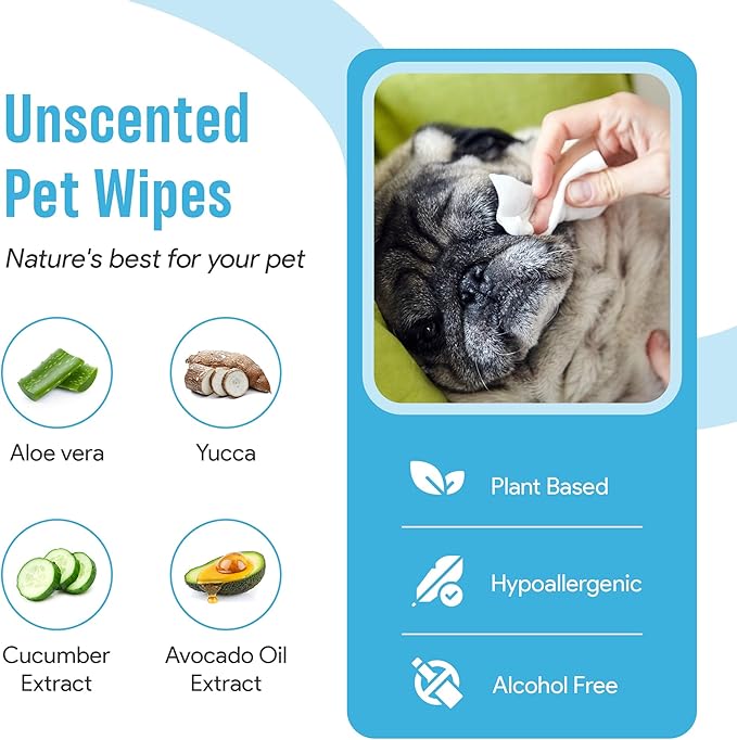 400 Dog Wipes for Paws and Butt Ears Eyes | Organic Pet Wipes for Dogs | Unscented Dog Wipes Cleaning Deodorizing | Extra Thick Paw Wipes for Dogs Cats Pets | Bonus Glove Wipes Included