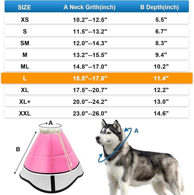 Soft Dog Cone for Dogs After Surgery, Breathable Pet Recovery Collar for Large Medium Small Dogs and Cats, Adjustable Dog Cone Collar, Elizabethan Collar (L, Pink)