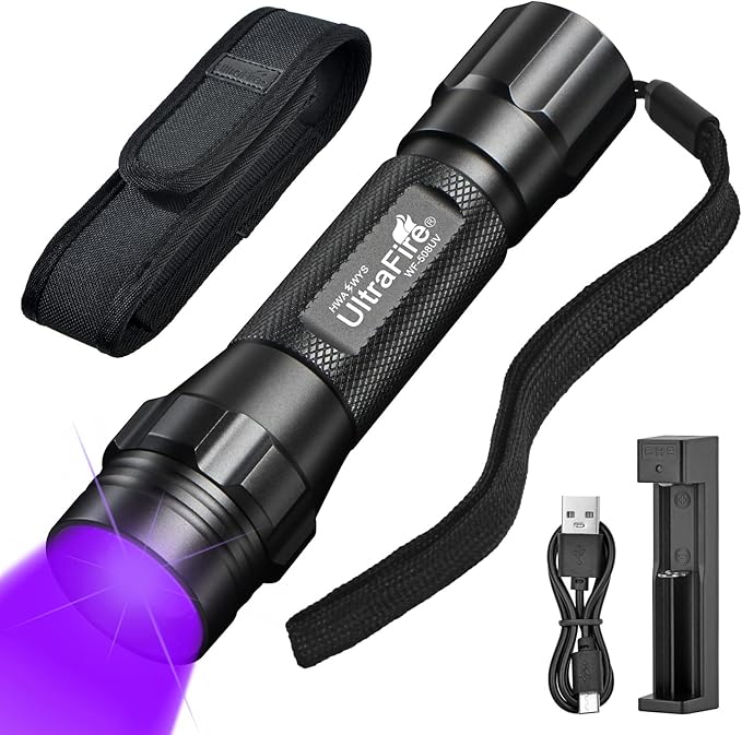 ULTRAFIRE UV Flashlight for Resin Curing, 395nm LED UV Curing Light, Zoomable Blacklight Flashlight for Pet Urine, Cat Dog Stains, Bed Bug, Household Wardrobe Toilet WF-508UV