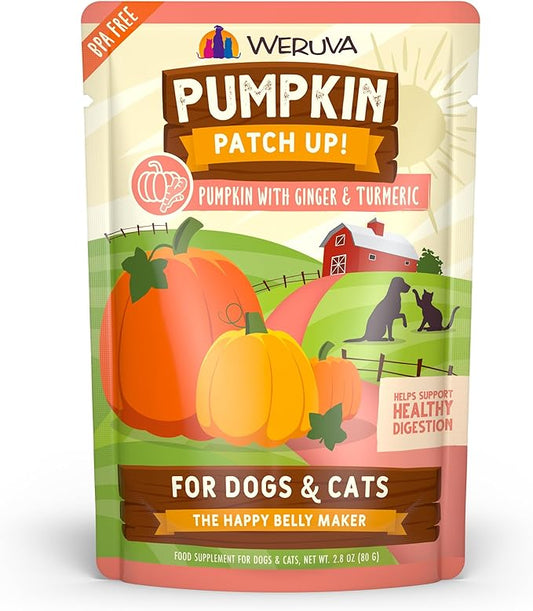 Weruva Pumpkin Patch Up!, Pumpkin with Ginger & Turmeric for Dogs & Cats, 2.8oz Pouch (Pack of 12)