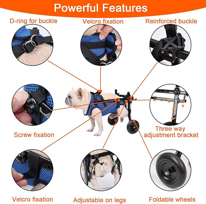 Dog Wheelchair for Back Legs, Adjustable Dog Wheelchairs with 2 Wheelsfor 12.1-22 LBS Breeds, Dog Wheelchair Cart for Hip Support, Mobility Aids for Small Pets Hind Limbs (Middle)