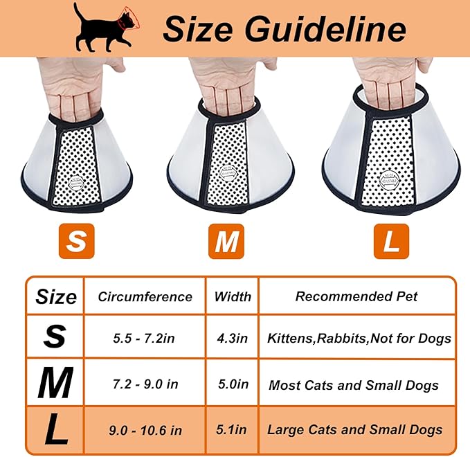 Vivifying Cat Cone, Adjustable Recovery Pet Cone, Lightweight Plastic Elizabethan Collar for Large Cats and Small Size Dogs