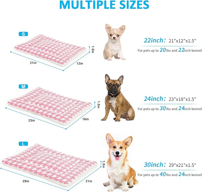 Dog Bed Mat, Reversible Crate Pad for Medium Small Dogs, Machine Washable, Portable and Soft Pet Bed Pad/Mat for 22-inch Kennel-Pink