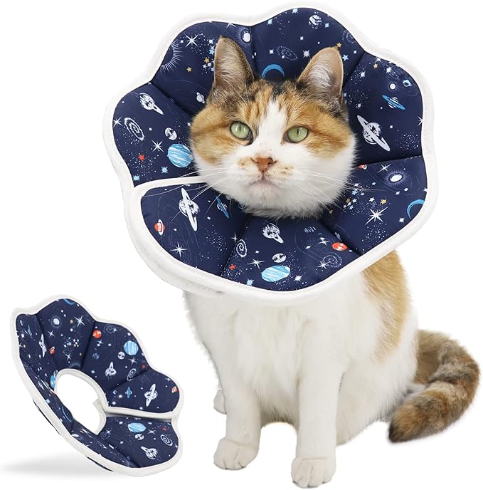 Soft Cat Cone, Adjustable Cat Recovery Collar after Surgery to Prevent Licking Wound, Protective Cat Neck Cone, Comfortable Pet Elizabethan Collar for Cats Kittens and Puppies (Medium)