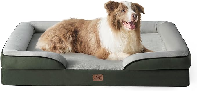 Bedsure Orthopedic Dog Bed for Large Dogs - Big Washable Dog Sofa Beds Large, Supportive Foam Pet Couch Bed with Removable Washable Cover, Waterproof Lining and Nonskid Bottom, Dark Green