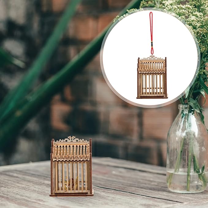 Balacoo Wooden House Grasshopper Cage Habitat Box Critter Cages Garden Hanging Insert Cage for Grasshopper Crickets Light Brown 2