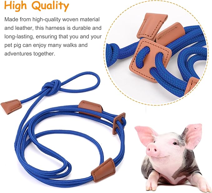 Mini Pig Harness & Leather, Pet Pig Supplies, Adjustable Rope (9 inches long -1/2 inches diameter), Suitable for Small and Medium-sized Pet Pigs(Blue)