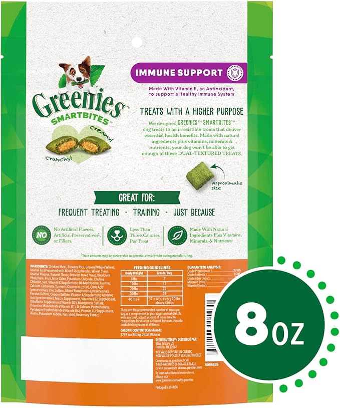 Greenies Smartbites Immune Support Crunchy & Soft Dog Treats, Chicken Flavor, 8 oz. Pack