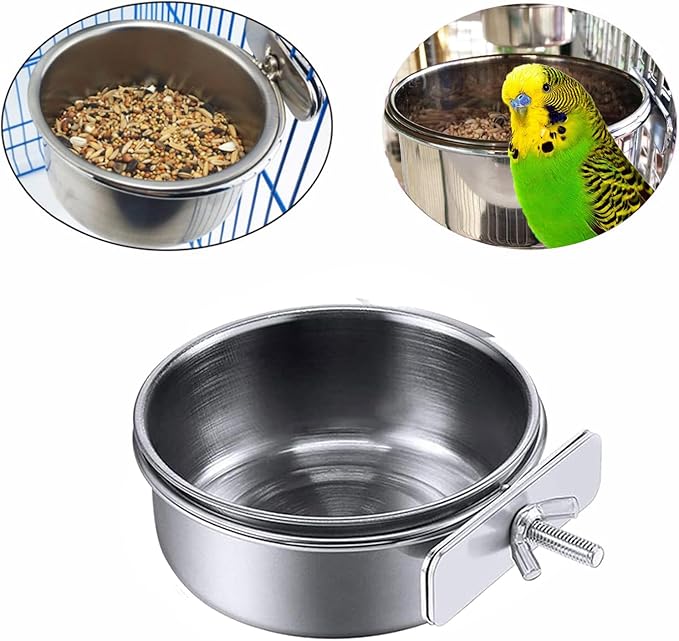 2 Pcs Parrot Feeding Cups Birds Food Dish Parrot Bowl Stainless Steel Parrot Feeding Cups Sturdy Water Bowl Bird Feeding Dish Suitable for Parrots or Other Birds Bird Feeding Dish (M-3.94in)