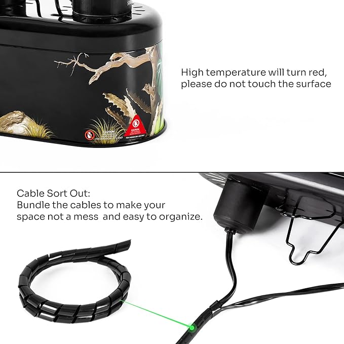 REPTI ZOO Nano Combo Print Tropical Desert Reptile Dual Deep Dome Lamp Fixture for Reptile Max 40 Watts Max Bulb Height 4 in Per Socket UVB Light Fixture Dual Lamp Cap Combo Integration Design