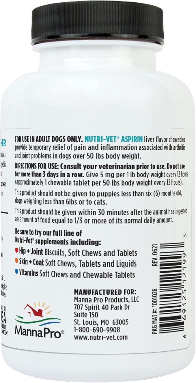 Nutri-Vet Aspirin for Dogs | Medium to Large Dogs | 300mg | 75 count