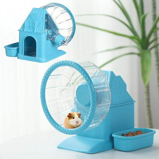 HOMBYS 4-in-1 Hamster Wheel, Hamster House and Hideouts with Food Bowl and Water Bottle, Multifunctional Quite Running Spinner Wheel Accessories