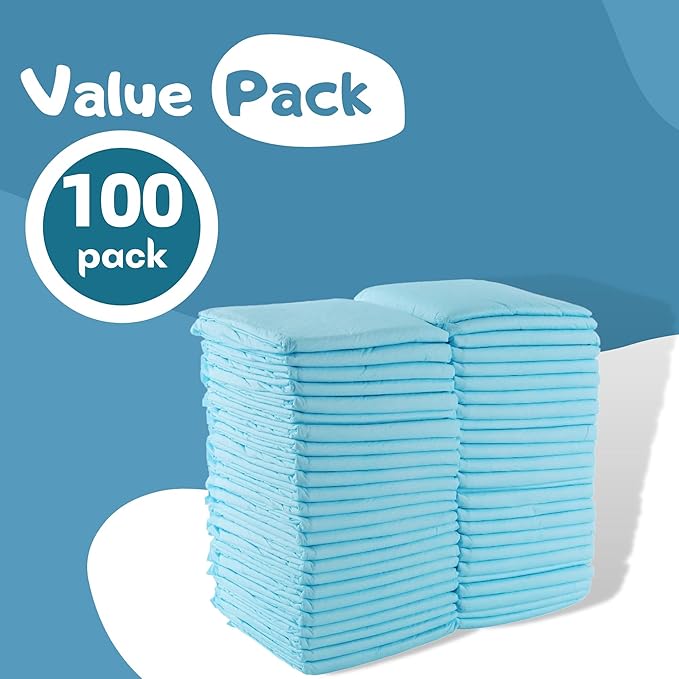 (100-Pack) 17.8"x23.5" (45x60cm) Quick-Dry Dog and Puppy Toilet Training Pads - Ultra Absorbent Pet Pee Pads - with Leak-Proof Moisture Locking Technology - Perfect for Medium Dogs, Cats, and Rabbits