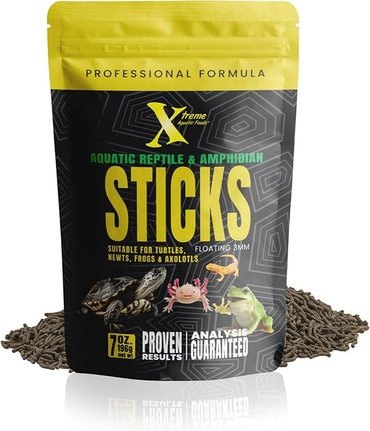 Xtreme Reptile 3mm Floating Sticks - Balanced Diet for Turtles, Newts, Frogs & Axolotls - Promotes Shell & Body Health, Zoo-Recommended Food Formula - USA Farm Grown (7 oz)