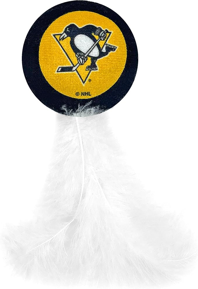 BEST PLUSH CAT TOY NHL PITTSBURGH PENGUINS Complete Set of 3 piece Cat Toys filled with Fresh Catnip. Includes: 1 Jersey Cat Toy, 1 Hockey Puck Cat Toy with Feathers & 1 #1 Fan Cat Toy. With Team LOGO